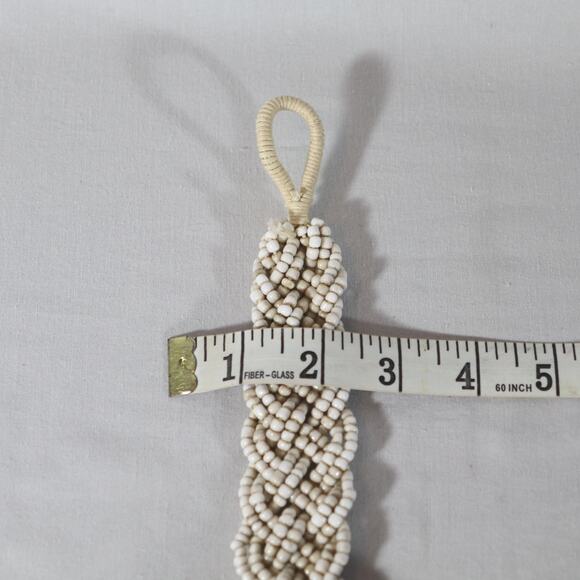 Vintage Belt Braided Strands Of Beige Brown Glass Beads Button Toggle Tassel - Picture 11 of 11